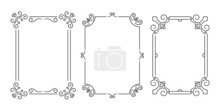 Illustration for Vintage Decorative Frames Vector Design Elements, Reminiscent Of Bygone Eras, Featuring Intricate Details And Ornate Motifs. Empty Monochrome Rectangular Borders in Retro Style. Vector Illustration - Royalty Free Image