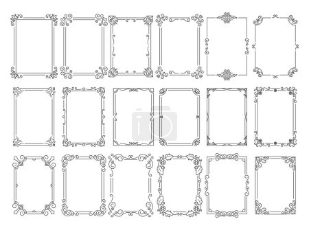 Illustration for Vintage Frames Set. Ornate, Aged Borders Featuring Intricate Patterns Or Motifs Reminiscent Of Past Eras, Empty Rectangular Vignettes With Nostalgic Charm and Embellishments. Vector Illustration - Royalty Free Image