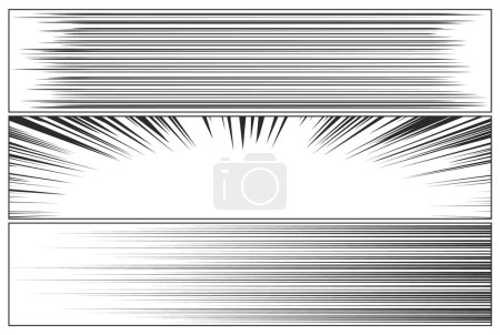 Illustration for Comic Speed Lines Set. Dynamic Streaks Or Rays Used In Comics To Convey Motion And Speed. They Emphasize Movement, Creating A Sense Of Urgency And Energy In Scene. Vector Monochrome Backgrounds - Royalty Free Image