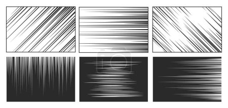 Illustration for Comic Speed Lines Used In Manga, Anime And Cartoons To Depict Action, Motion Or Burst Of Speed. Dynamic Vector Monochrome Backgrounds with Horizontal, Vertical Linear Patterns Creating Dramatic Effect - Royalty Free Image