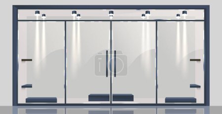 Glass Door, Facade Of A Store Or Office Building, Provides Visibility And Access While Allowing Natural Light To Permeate The Interior Space. Commercial Structure Realistic 3d Vector Illustration