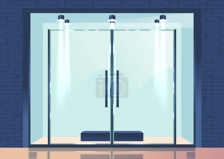 Ilustración de Puertas de vidrio, entrada transparente para almacenar, boutique o edificio de oficinas, invitando a los visitantes a entrar mientras permiten que la luz natural ilumine el interior. Diseño elegante, realista moderno del vector 3d - Imagen libre de derechos