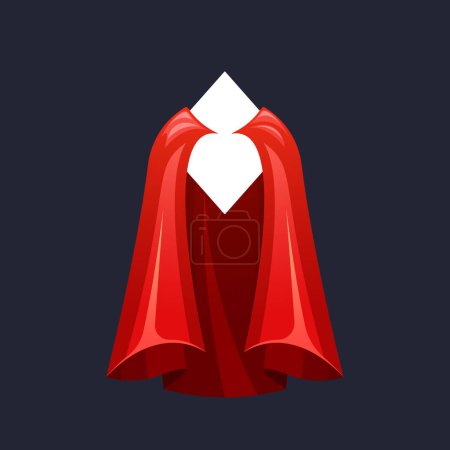 Illustration for Red Cape with Frame. Crimson Superhero Cloak, Flowing With Power And Mystery, Drape With A Rhombus Shaped Emblem, Draping Over Broad Shoulders, Inspiring Awe And Courage. Cartoon Vector Illustration - Royalty Free Image
