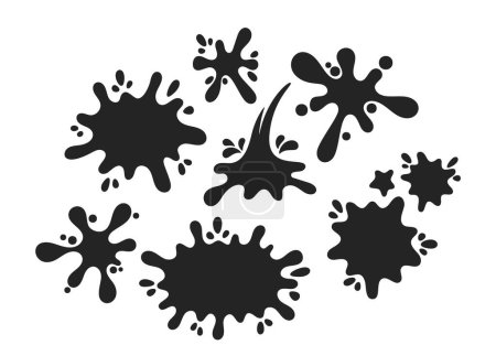 Photo for Vector Set of Splatter Shapes With Droplets. Water Droplet Forms, Fluid Burst Patterns, And Ink Stains With Droplets. Monochrome Liquid Spatter Motifs, Paint, Oil Shapes, And Brushstrokes Collection - Royalty Free Image