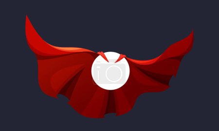 Illustration for Red Superhero Cloak Billows Behind, Embodying Power And Mystery With Its Vibrant Flowing Fabric, Round Frame And Commanding Presence, Symbolizing Protection And Courage. Cartoon Vector Illustration - Royalty Free Image