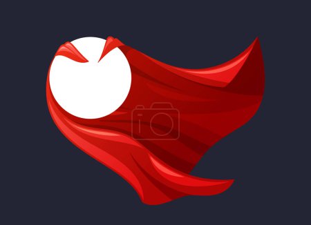 Photo for Vibrant Scarlet Superhero Cloak Billows Behind White Circular Frame or Badge, Imbued With Power And Mystery, Symbolizing Courage And Justice In Its Flowing Folds. Cartoon Vector Illustration - Royalty Free Image