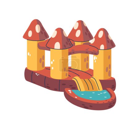 Photo for Inflatable Mushroom Slide With Attached Pool For Splashing Fun, Perfect For Backyard Parties Or Summer Gatherings, Providing Thrilling Excitement And Refreshing Water Play. Cartoon Vector Illustration - Royalty Free Image