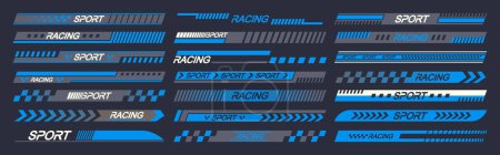 Photo for Set of Sports Car Stickers Feature Vector Designs Symbolizing Speed And Racing, Enhancing Automobile Aesthetics. Blue and Black Arrows, Stripes, And Rally-inspired Elements, Decal Options For Vehicles - Royalty Free Image