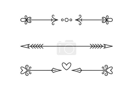 Illustration for Vector Decorative Text Dividers in Shape of the Arrows with Ornamental Elements Used To Separate Content, Enhance Aesthetics And Organization In Design of Wedding Cards, Invitations Or Writing Layouts - Royalty Free Image