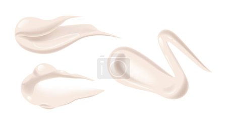 Photo for Cream Strokes, Realistic 3d Vector Samples Of White Creamy Textures For Cosmetic Use. Isolated Brushes, Smooth Strokes or Smears. Skincare Products Like Lotion, Moisturizer, Cleanser And Spa Treatment - Royalty Free Image