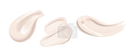 Ilustración de Cream Strokes Realistic 3D Vector Samples Of White Cosmetic Product (en inglés). Frotis aislados de cepillo para cuidado de la piel, hidratante, limpiador o base con textura lisa, para uso de cosmetología, belleza y cuidado corporal - Imagen libre de derechos