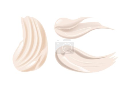 Ilustración de Crema trazos característica realista 3d vector textura de productos cosméticos blancos cremosos como loción y limpiador. Los frotis aislados ofrecen una base suave e hidratante para muestras de belleza y cuidado corporal en spas - Imagen libre de derechos