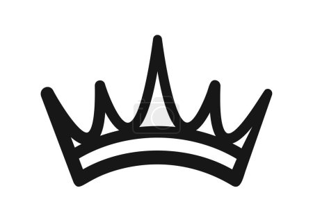 Téléchargez les illustrations : Icône fantaisiste Doodle Crown Doté de lignes ludiques, avec une touche royale, parfait pour ajouter une touche de royauté aux dessins. Signe isolé de tiare de vecteur noir pour des princes, des princes, des reines et des rois - en licence libre de droit