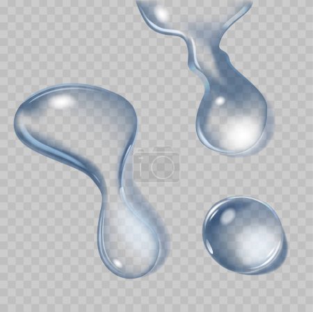 Illustration for Realistic Transparent Water Droplets, Dews Or Tears. 3d Vector Graphics of Aqua Bubbles, Flowing Droplets. Clear, Shiny Condensation Or Raindrops, Forming Liquid Drips with Glossy Surface and Light - Royalty Free Image