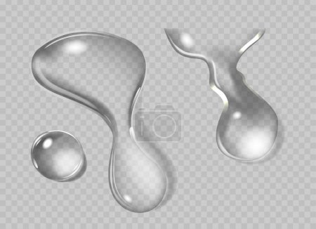 Illustration for Realistic Transparent Water Drops, Dews or Tears. Isolated 3d Vector Graphic Design Elements, Aqua Bubbles or Droplets Flowing Down. Clean and Shiny Condensation or Raindrops, Liquid Drips Set - Royalty Free Image