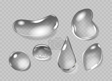Illustration for Transparent Water Droplets, Dews Or Tears Rendered As Isolated 3d Vector Realistic Graphics. Aqua Bubbles Or Droplets In Motion. Clean, Shiny Condensation Or Raindrops, Forming A Fluid And Dynamic Set - Royalty Free Image