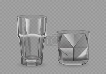 Photo for Realistic Drinking Glasses Feature Cylindrical Or Slightly Tapered Shapes, Crafted From Clear Durable Glass. Cups of Various Sizes With Smooth Rims For Comfortable Sipping And Stable Bases For Balance - Royalty Free Image
