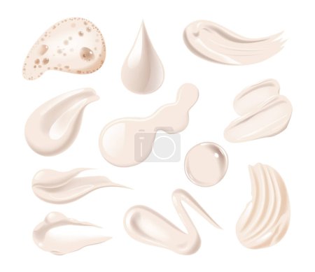 Photo for 3d Vector Realistic Set Of Cosmetic Smears, White Cream Strokes For Skin Care. Different Shapes And Sizes Samples For Beauty And Body Care In Spas And Cosmetology Isolated Elements On White Background - Royalty Free Image