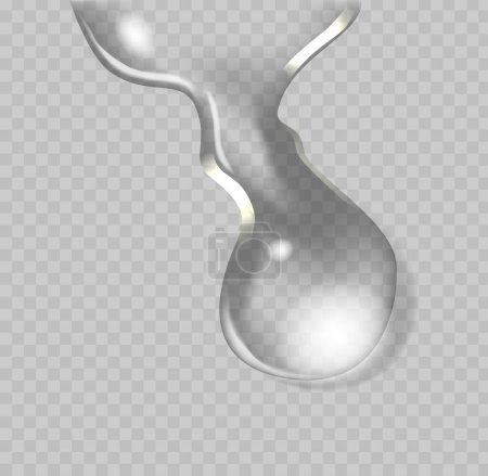 Illustration for Single Water Drop, Suspended In Mid-air, Glistening Under Soft Light, Poised To Fall Isolated on Transparent Background. Realistic 3d Vector Raindrop. Dew or Tear Design Element Flowing Down - Royalty Free Image