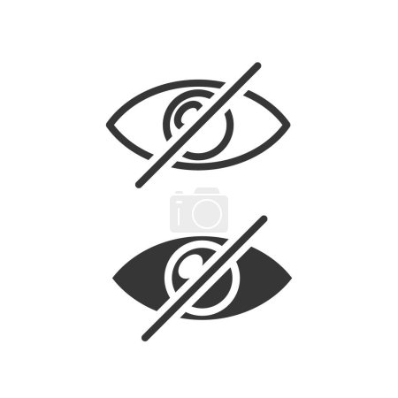 Illustration for Two Vector Crossed Eye Monochrome Icons. Concept Of Prohibited Or Restricted Vision, Featuring An Eye With A Diagonal Line Through It Indicating Clear Message Of Vision Restriction Or Confidentiality - Royalty Free Image