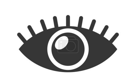 Ilustración de Icono de ojo moderno y estilizado con un diseño en blanco y negro audaz, ideal para su uso en aplicaciones, sitios web y proyectos de diseño gráfico. Comunicación visual Signo minimalista de ojo abierto con pupila y pestañas - Imagen libre de derechos