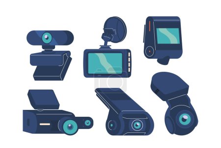 Illustration for Collection Of Contemporary Surveillance Devices, Including Different Types Of Cameras Used For Security And Monitoring Purposes, Various Designs And Functionalities Suitable For Diverse Security Needs - Royalty Free Image