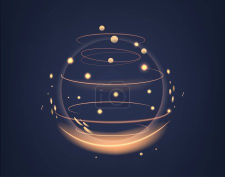 Golden Glow Sphere with Radiant Aura Emanates, Casting A Luminous Sheen, Adoré avec scintillement scintillant, Création d'un spectacle fascinant de lumière et de chaleur. Illustration vectorielle 3D réaliste