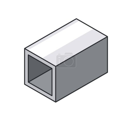 Illustration for Metallic Rectangular Hollow Profile, Used In Construction Or Manufacturing. Three-dimensional Industrial Material Shows A Shiny, Reflective Top Surface With A Darker Shaded Interior, Vector Icon - Royalty Free Image