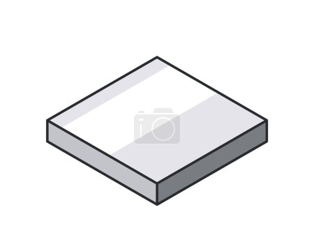 Illustration for 3d Isometric View Of A Flat Metal Profile. Cut-to-size Metal Plate of Rectangular Shape With A Clear, Shiny Surface On The Top, Illustrating A Smooth, Machined Finish. The Edges Are Sharp And Precise - Royalty Free Image