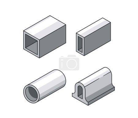 Illustration for Vector Steel Beams, Sturdy Structural Components Used In Construction, Offering Support And Stability. Pipes Are Cylindrical Conduits For Fluids Or Structures In Plumbing And Industrial Applications - Royalty Free Image