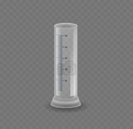 Cylindre de mesure en plastique transparent isolé sur fond transparent. Caractéristiques de l'outil Marquages de mesure et convient à la fois aux expériences scientifiques et aux mesures de cuisson avec précision et facilité