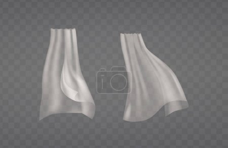 Two Elegant White Curtains In A Floating Motion Isolated On Transparent Background. Delicate Fabric And Subtle Flow Suggest A Serene And Calm Environment. Realistic 3d Vector Illustration