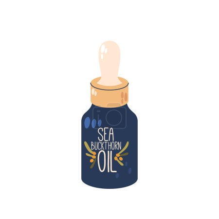 Illustration for Sea Buckthorn Oil Dropper Bottle, Intricately Designed With Colorful Accents, Portraying A Natural And Organic Essence Suitable For Health And Wellness Themes. Cartoon Vector Illustration - Royalty Free Image