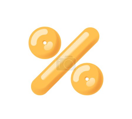 Símbolo porcentual, imagen vectorial de dibujos animados amarillo brillante 3d con porcentaje o valor fraccional utilizado en matemáticas, análisis de datos, aplicaciones cuantitativas, gráficos numéricos o materiales educativos