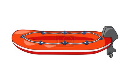 Téléchargez les illustrations : Bateau gonflable rouge équipé d'un moteur hors-bord moderne, parfait pour les opérations de loisirs ou de sauvetage. La conception compacte et la couleur vive assurent la visibilité et la fonctionnalité dans divers environnements aquatiques - en licence libre de droit