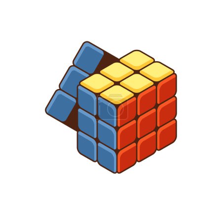 Rubiks cube partiellement résolu avec des visages colorés isolés sur fond blanc. Illustration vectorielle de la résolution de puzzle, de l'intelligence et de la stratégie pour des concepts éducatifs, ludiques et intellectuels