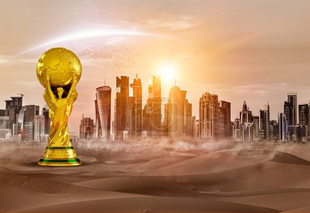 Photo for Doha, Qatar A view of the city of Doha, Qatar. world Cup. Celebration of winning the cup with the stadium.  illustration isolated - Royalty Free Image