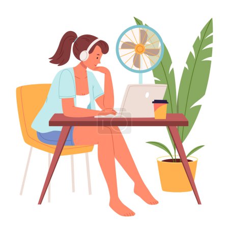 Cooling devices at work. Collection of exhaustion employees sitting under fan or air conditioner. Rescue in hot weather.Overheating and exhaustion. Workplace conditioning. Flat vector cartoon 