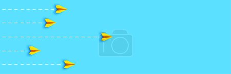 Illustration for Paper airplanes are flying on blue background.Leadership idea concept.new year plan,strategy,goal,action,idea concept. - Royalty Free Image