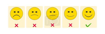 Téléchargez les illustrations : Smiley face selected online evaluation screen.voting evaluation choosing idea concept. - en licence libre de droit