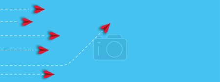 Photo for Paper airplanes. red airplane changing path.Thinking different,Business leader,personality development idea concept. Project tracking, goal tracking, task completion purpose, idea concept. - Royalty Free Image
