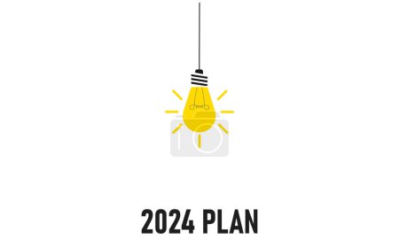 Téléchargez les illustrations : Ampoule illuminant le plan de la nouvelle année 2024. Concept du plan annuel 2024. entreprise créativité idée nouvelle découverte innovation technologie. - en licence libre de droit