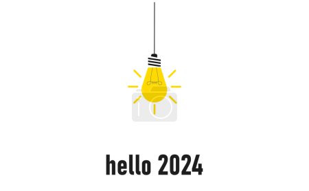 Téléchargez les illustrations : L'ampoule qui illumine Hello 2024. Concept du plan annuel 2024. entreprise créativité idée nouvelle découverte innovation technologie. - en licence libre de droit