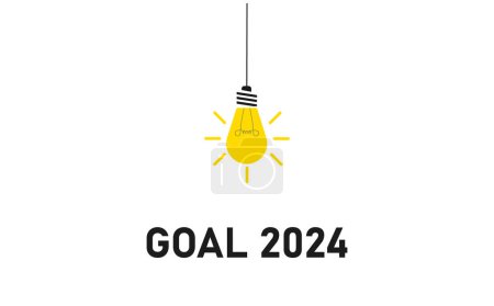 Téléchargez les illustrations : Ampoule lumineuse 2024 nouvel objectif de l'année. Concept du plan annuel 2024. entreprise créativité idée nouvelle découverte innovation technologie. - en licence libre de droit
