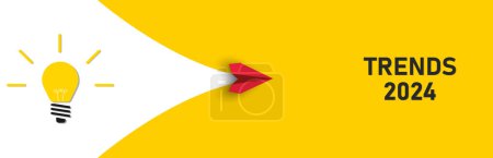 Photo for Red paper airplane flying from burning light bulb trends 2024.new business,success idea concepts - Royalty Free Image