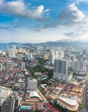 Stunning views of the downtown area of Penang's only city, from the rooftop of George Town's tallest building a prominent landmark,very popular with tourists.