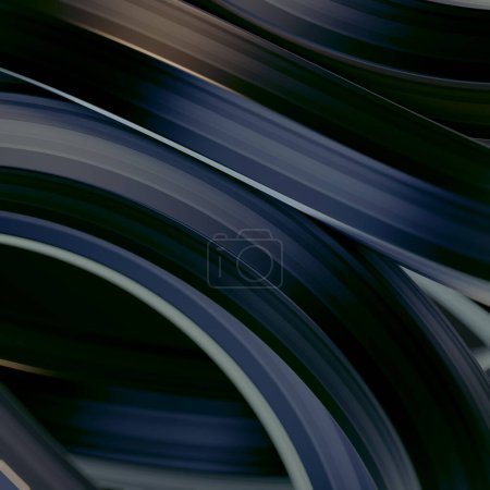 Photo for Abstract illustration background of twisted dark geometric shapes with shiny stripes. Modern 3d rendering digital pattern - Royalty Free Image