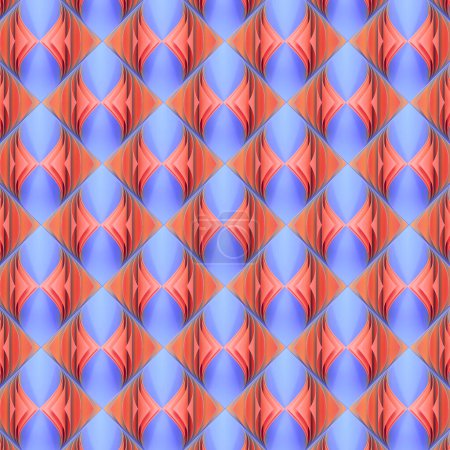 Téléchargez les photos : Texture de losanges avec un dégradé orange et bleu tendance. Fond géométrique. Illustration numérique de rendu 3D - en image libre de droit