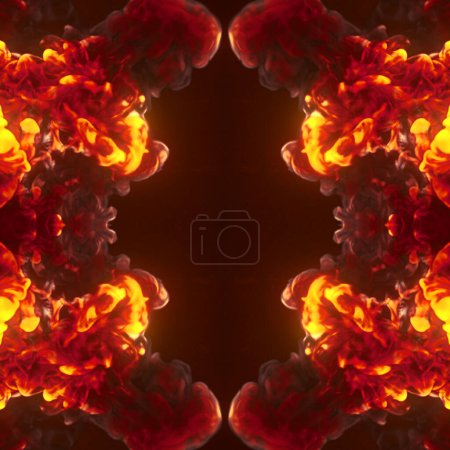 Foto de Fantástico patrón caleidoscópico con humo caliente sobre fondo oscuro. Plantilla de moda. Efecto de brillo. 3d representación ilustración digital - Imagen libre de derechos