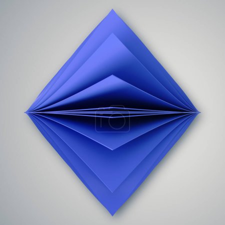 Téléchargez les photos : Illustration numérique en 3D d'une pile de feuilles bleues sur fond blanc. Conception de concept créatif. Élément géométrique - en image libre de droit